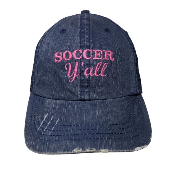 Soccer Y'all Strapback Mesh Back Trucker Hat Blue OSFA Embroidered HG - Picture 1 of 8